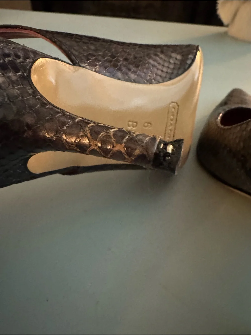 Coach Vintage Black Snake-Print Slingback Pumps with Red Insole Size 6